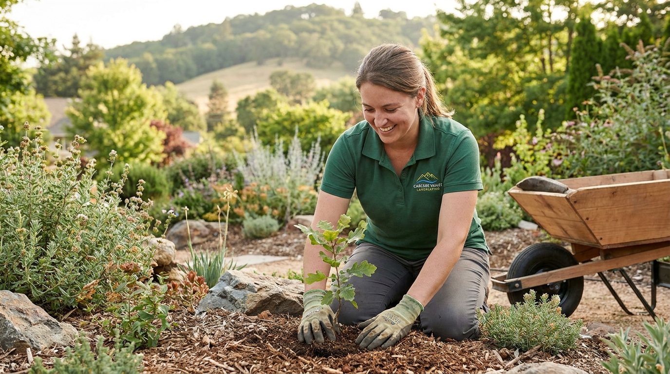 Landscaping team working on a design